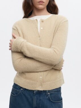 KOTN Baby Suri Alpaca Noor Fuzzy Cardigan in Sand Women’s Size XL